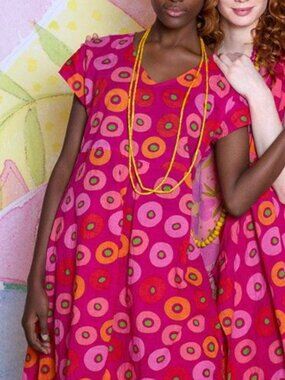 Gudrun Sjoden Pink Circle Block Print Breezy Cotton Dress M